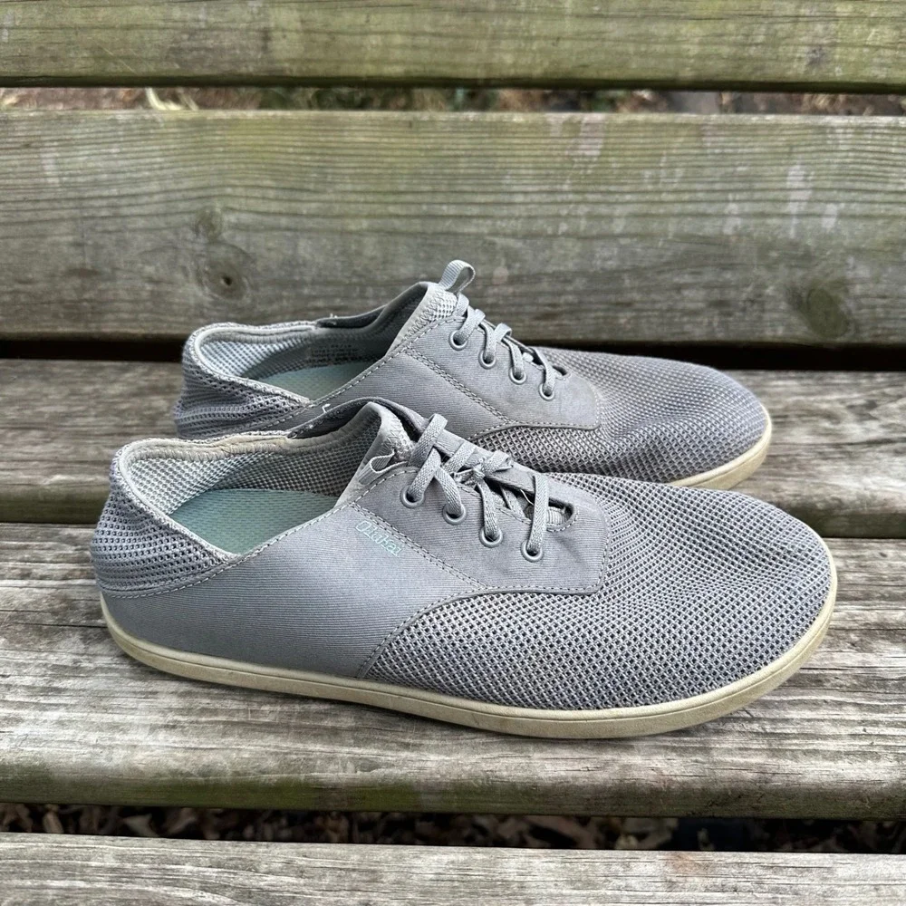 OluKai Nohea Moku Mens Fog Gray Mesh Boat Shoe Sneakers Size 9.5 Preppy Nautical
